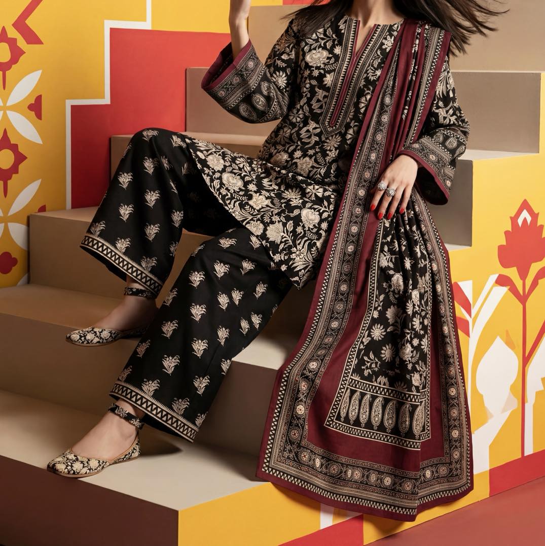 সাদা কালো- Premium ASFAR Cotton Dress - Image 4