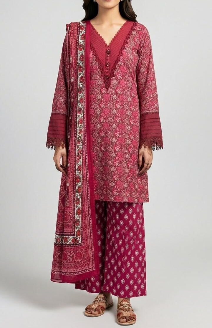 Red vine Joypuri Premium -ASFAR Luxury Cotton | Salwar Kameez - Image 3