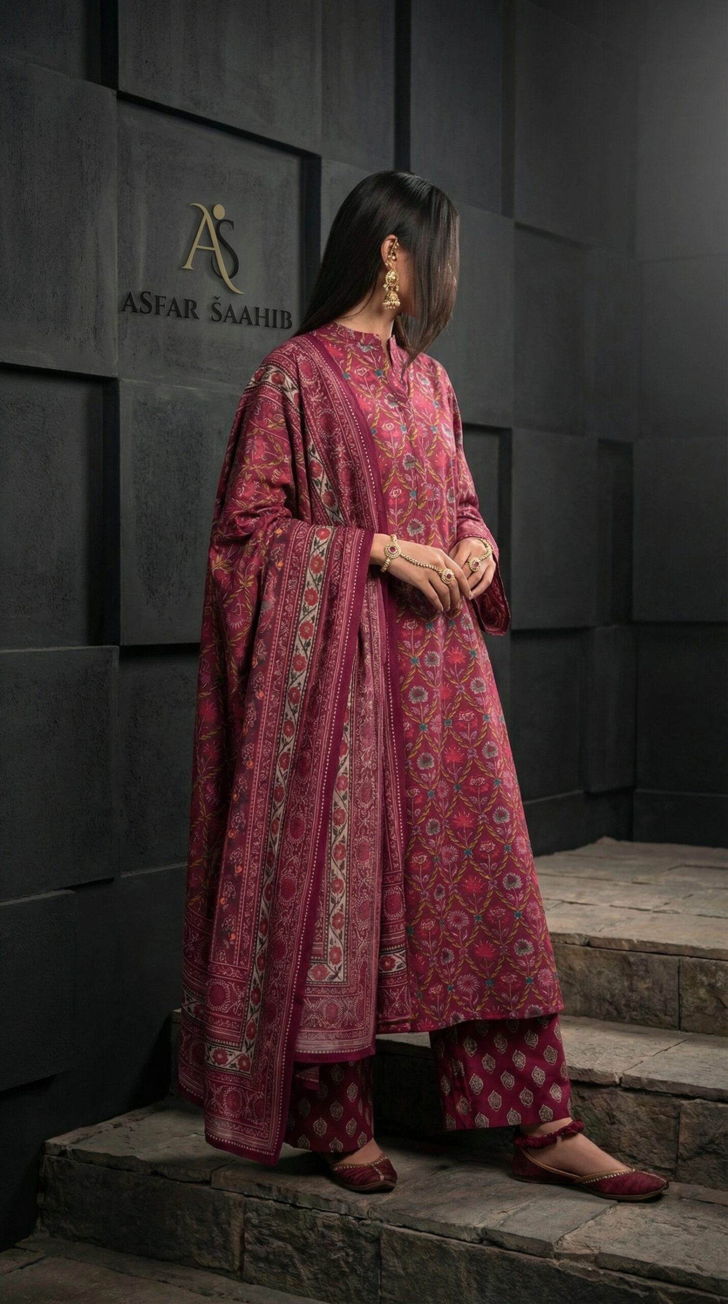Red vine Joypuri Premium -ASFAR Luxury Cotton | Salwar Kameez - Image 4