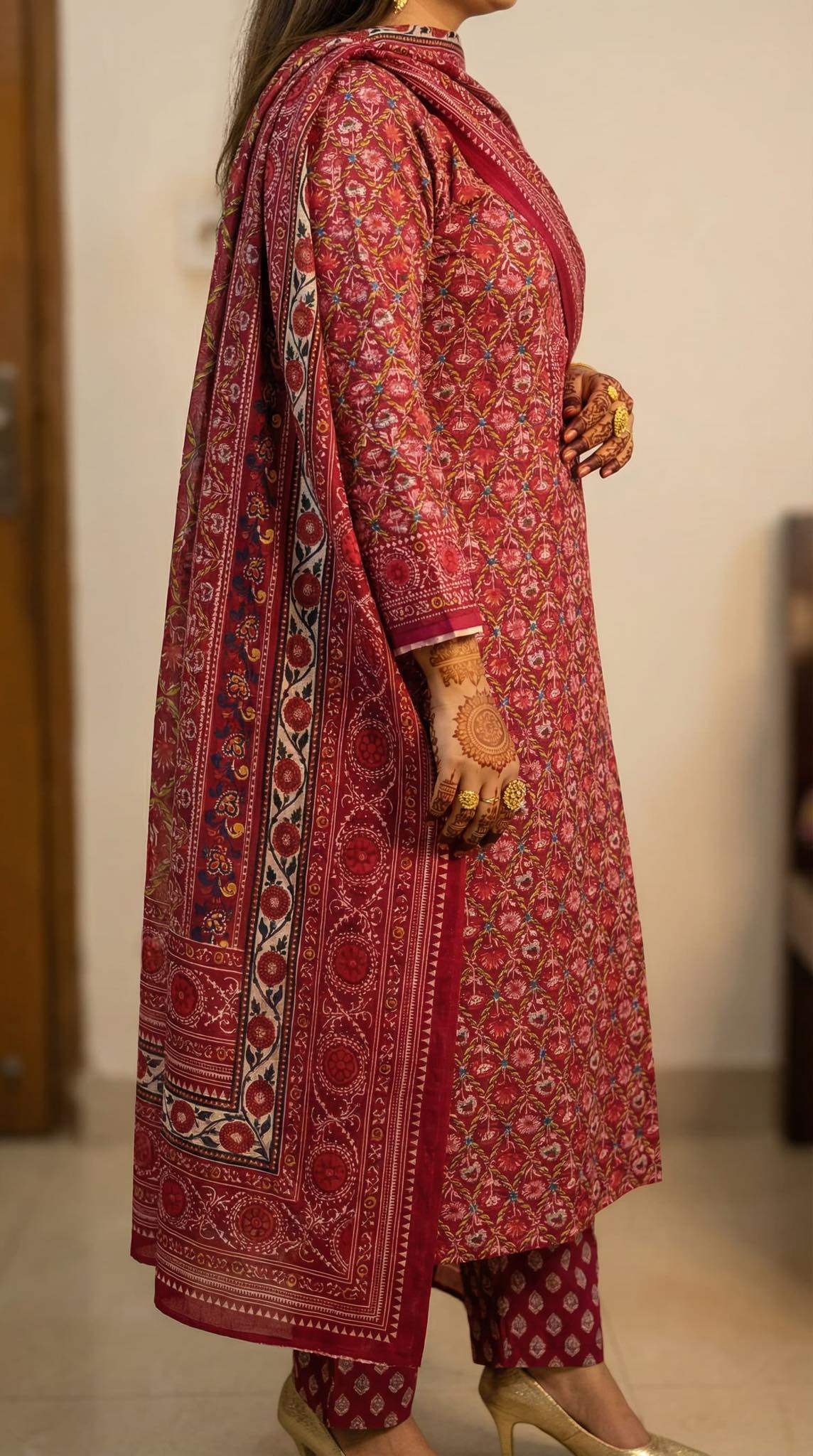 Red vine Joypuri Premium -ASFAR Luxury Cotton | Salwar Kameez