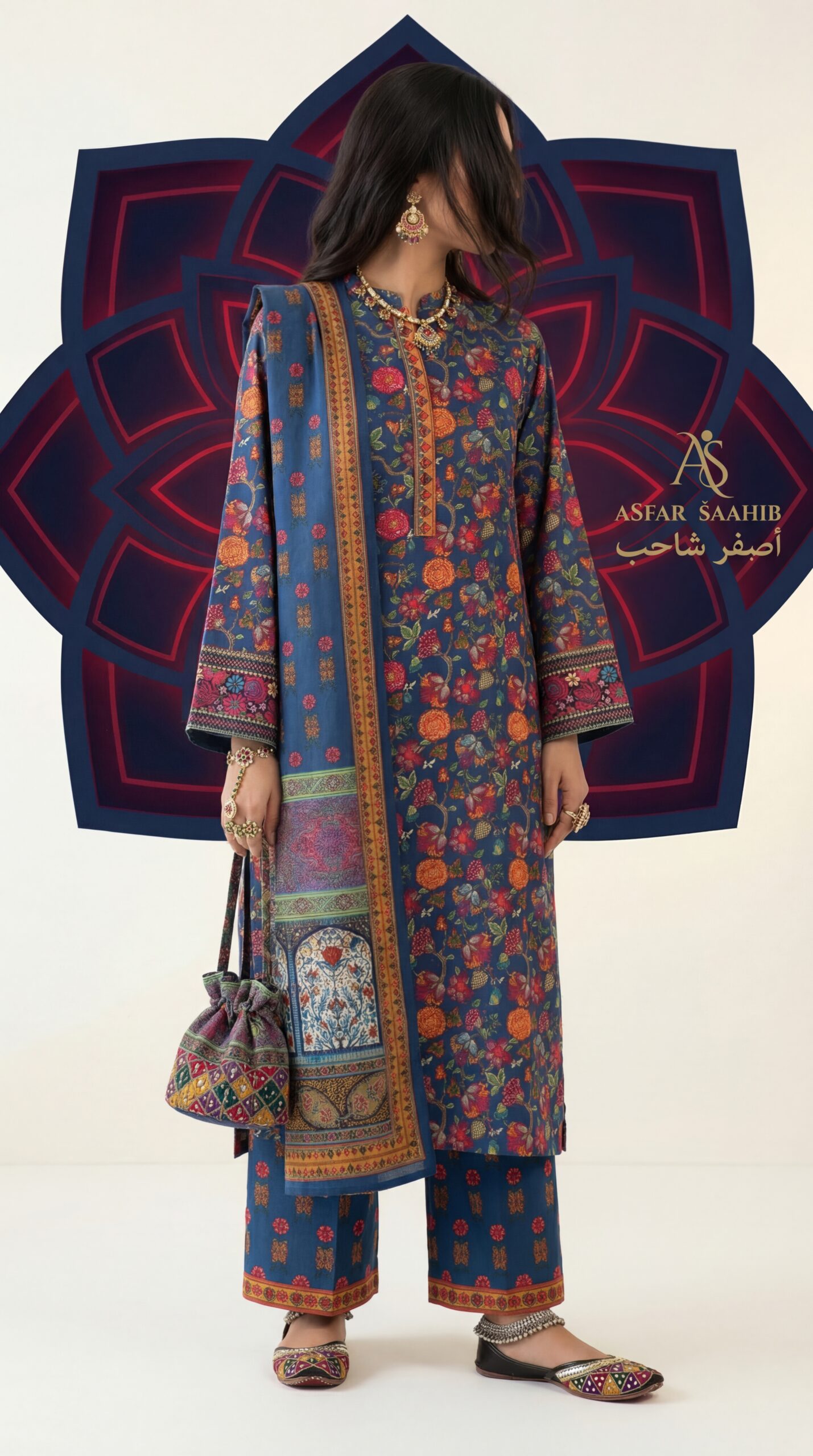 অসম্ভব সুন্দর দারুণ ডিজাইনের কম্বিনেশন প্রিমিয়াম সফট কটন Asfar থ্রি পিস - Image 3