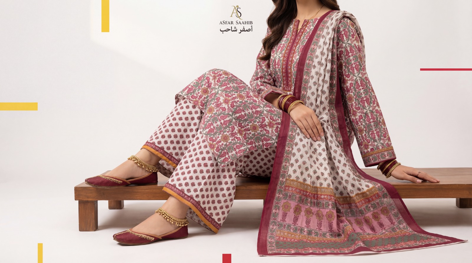 অসম্ভব সুন্দর প্রিমিয়াম কোয়ালিটির Asfar পিওর কটন থ্রি পিস - Image 3