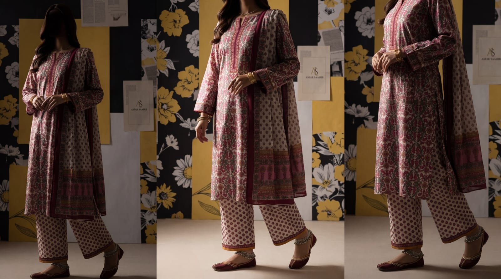 অসম্ভব সুন্দর প্রিমিয়াম কোয়ালিটির Asfar পিওর কটন থ্রি পিস - Image 5