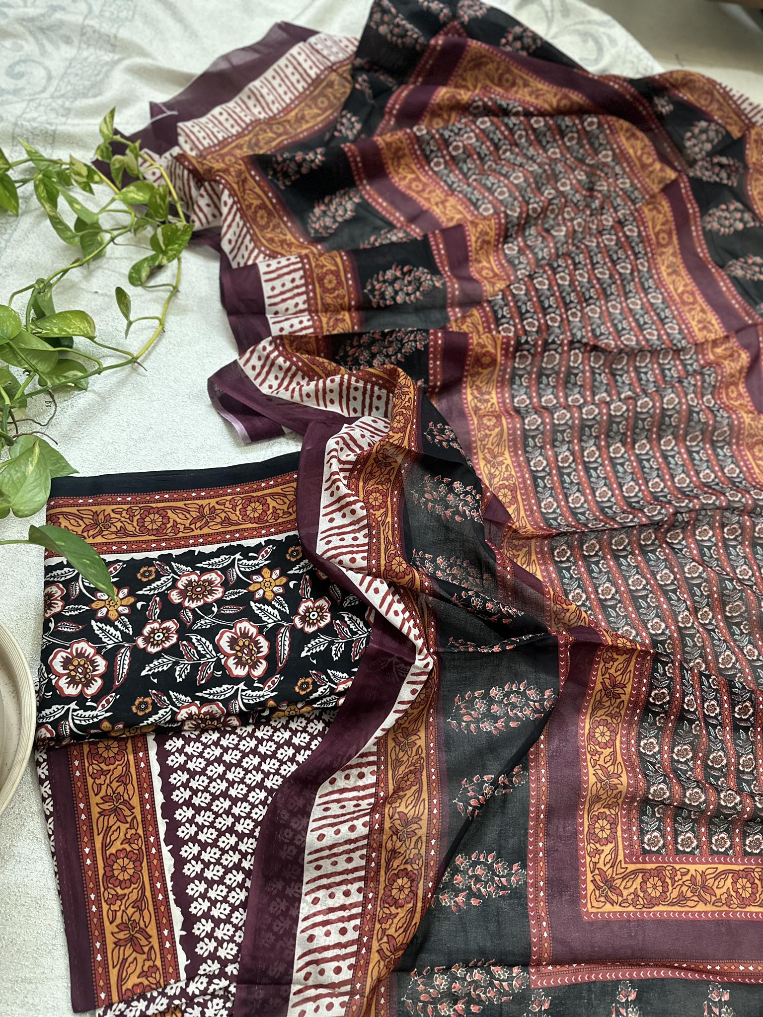 কালামকারী প্রিন্ট থ্রি পিছ Kalamkari Three Pieces:প্রিমিয়াম কটন কাপড় - Image 6