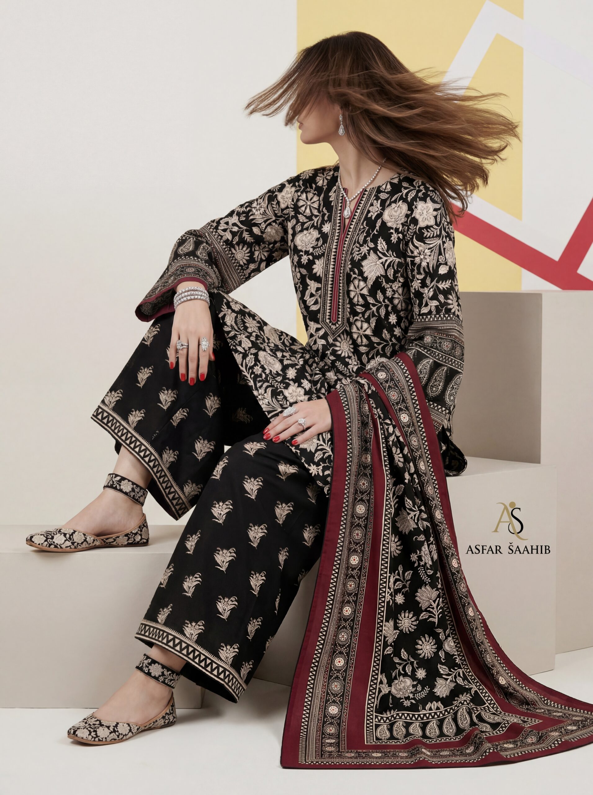 সাদা কালো- Premium ASFAR Cotton Dress - Image 6