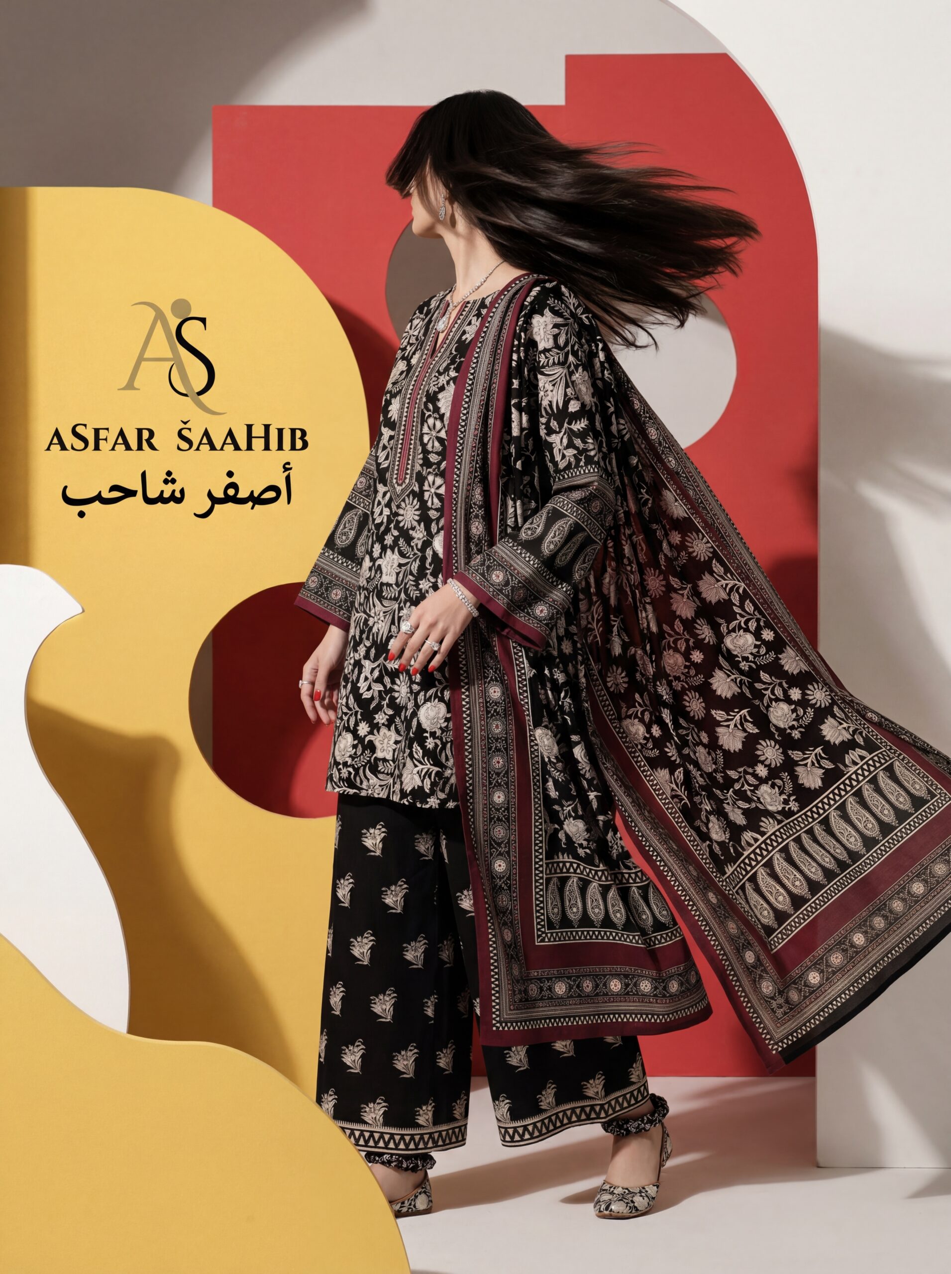 সাদা কালো- Premium ASFAR Cotton Dress - Image 5